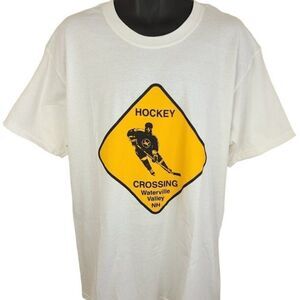 Hockey Crossing T Shirt Vintage Y2K Waterville Valley New Hampshire Mens Large